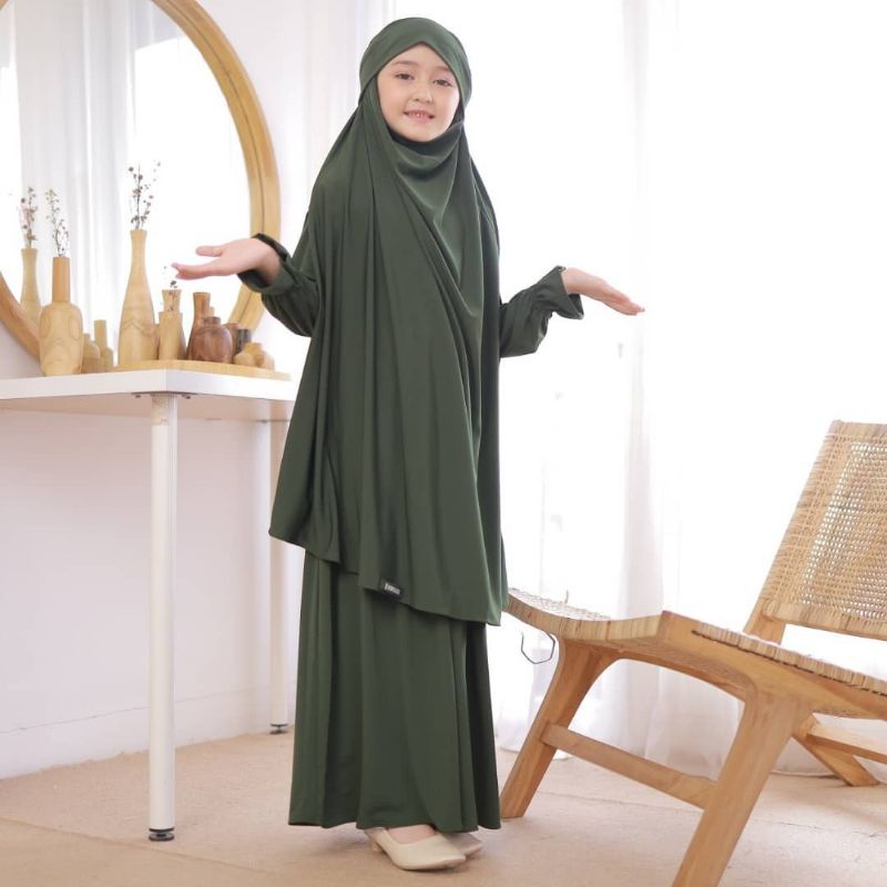 Gamis Anak French Khimar Fatimah Set ( Army - XXXL )