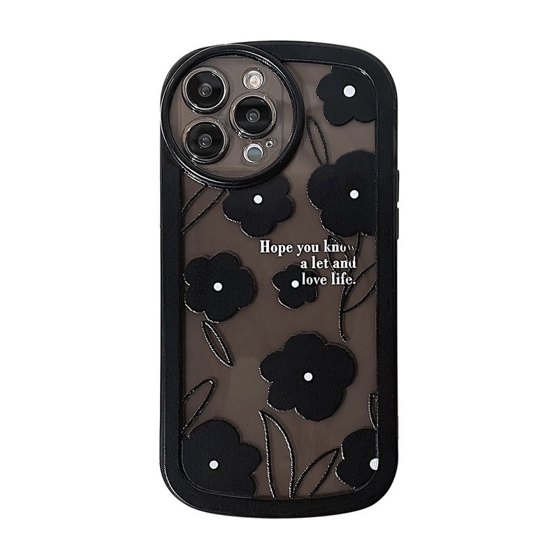 Casing soft case Motif Bunga Hitam Untuk iphone 11 pro max 12 13 pro max mini X / Xs max XR 7 / 8 plus