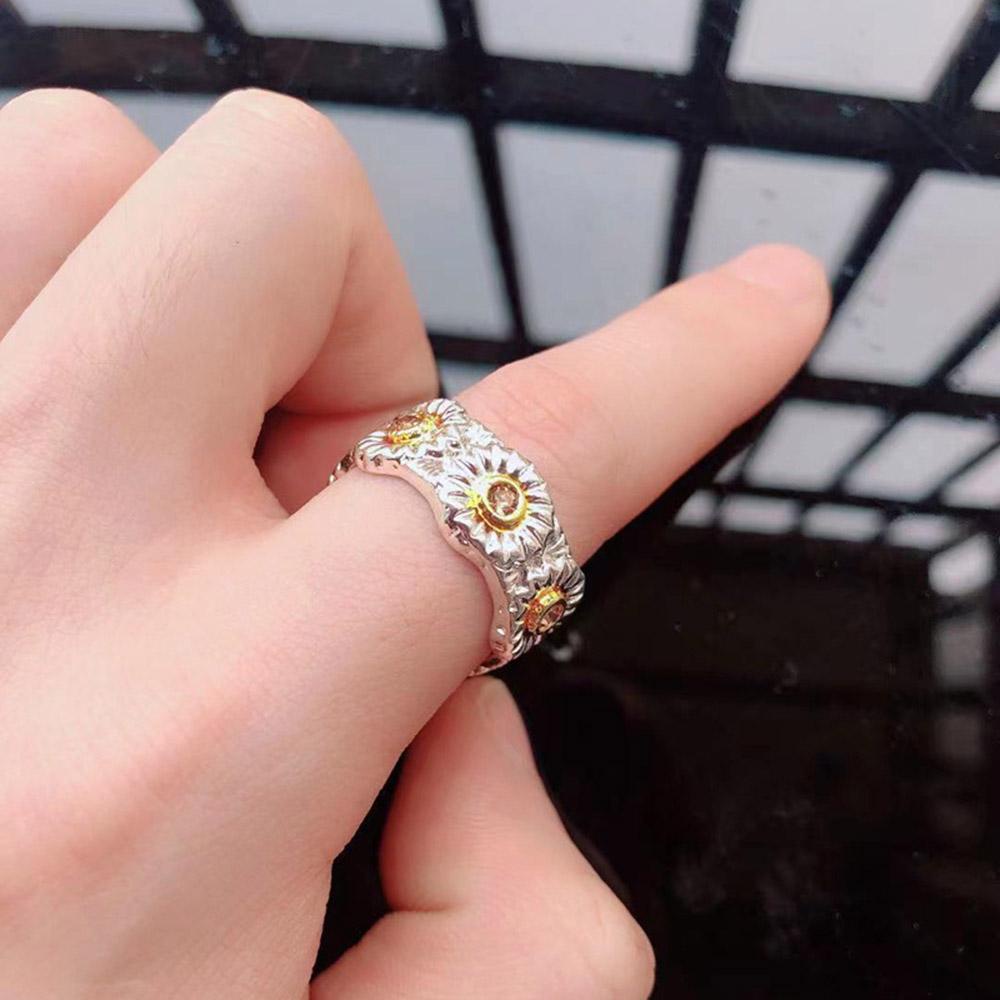 Solighter Daisy Rings Pria Dan Wanita Cincin Bunga Gothic Hip Hop Terbuka Dapat Disesuaikan