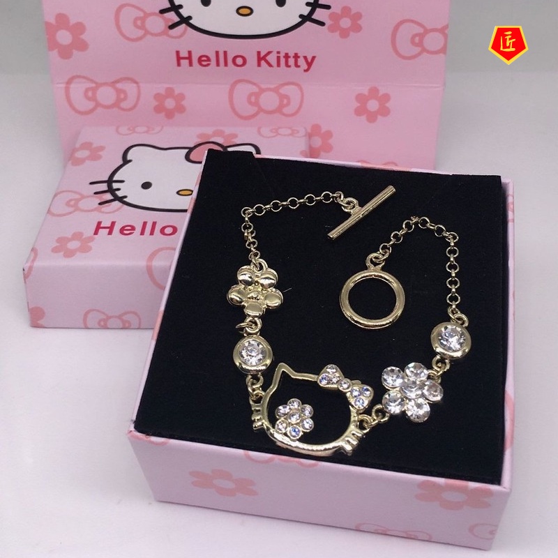 [Ready Stock]Fashion Cartoon Cat Micro Rhinestone Bracelet