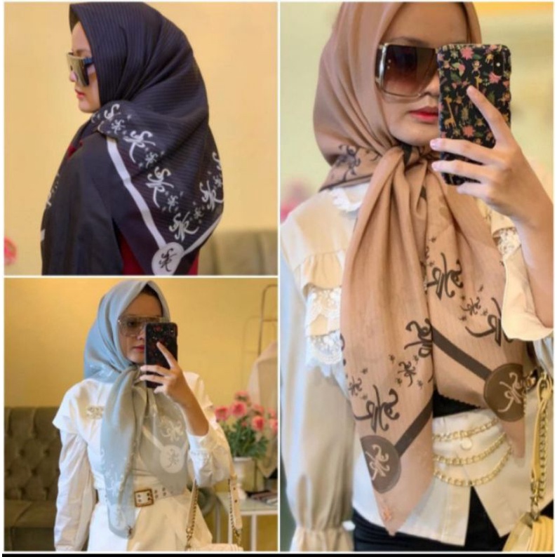 HIJAB SEGI EMPAT DENAY KE MOTIF 'SR' MAHKOTA HITAM
