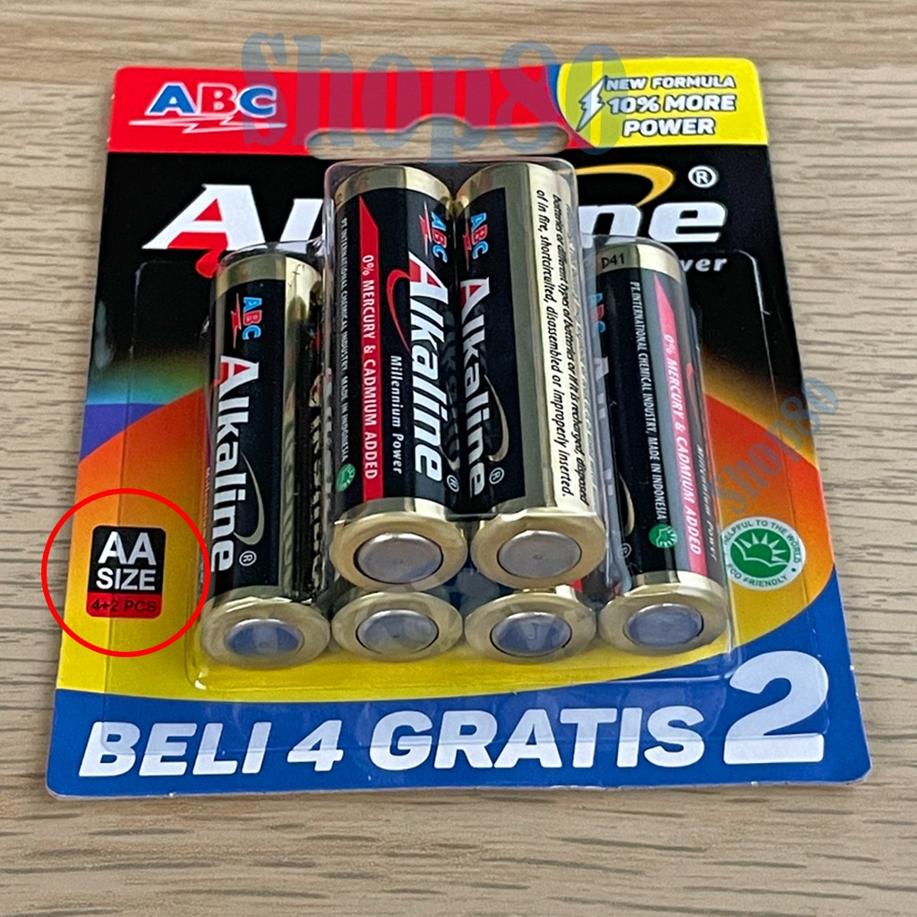 ABC Alkaline AA isi 4+2 = 6pcs Baterai Batere Batre Battery A2 6 pcs
