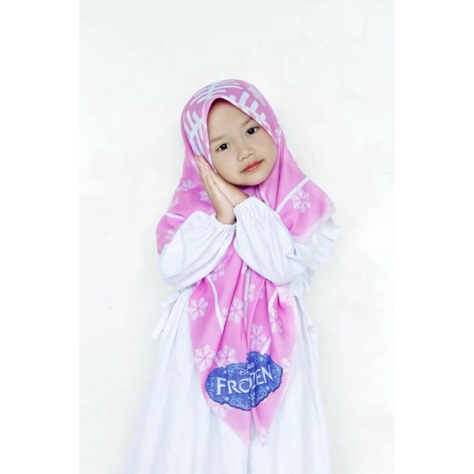 VOAL PRINTING FROZEN PINK , HIJAB ANAK KARAKTER FROZEN