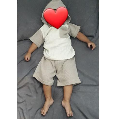 CU.480059 • HOODIE WAFFLE SET UNIQLO setelan pendek baju kupluk anak