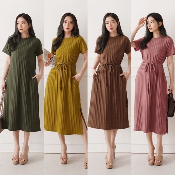 DRESS Knit Kerah Basic Premium // Dress Wanita // Dress Casual // Dress Polos // Dress Korea