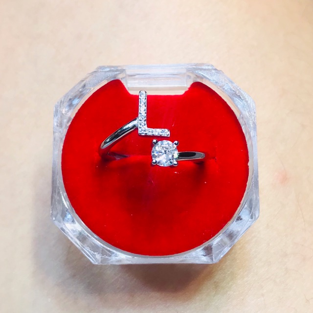 Cincin permta huruf L silver925 lapis mas putih Cp484