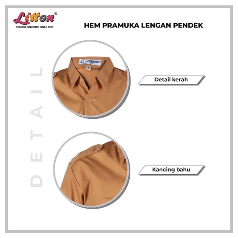 Pramuka Seragam Coklat CEWEK lengan Pendek bahan halus adem 1-3L LITTON /Hem pramuka putri perempuan