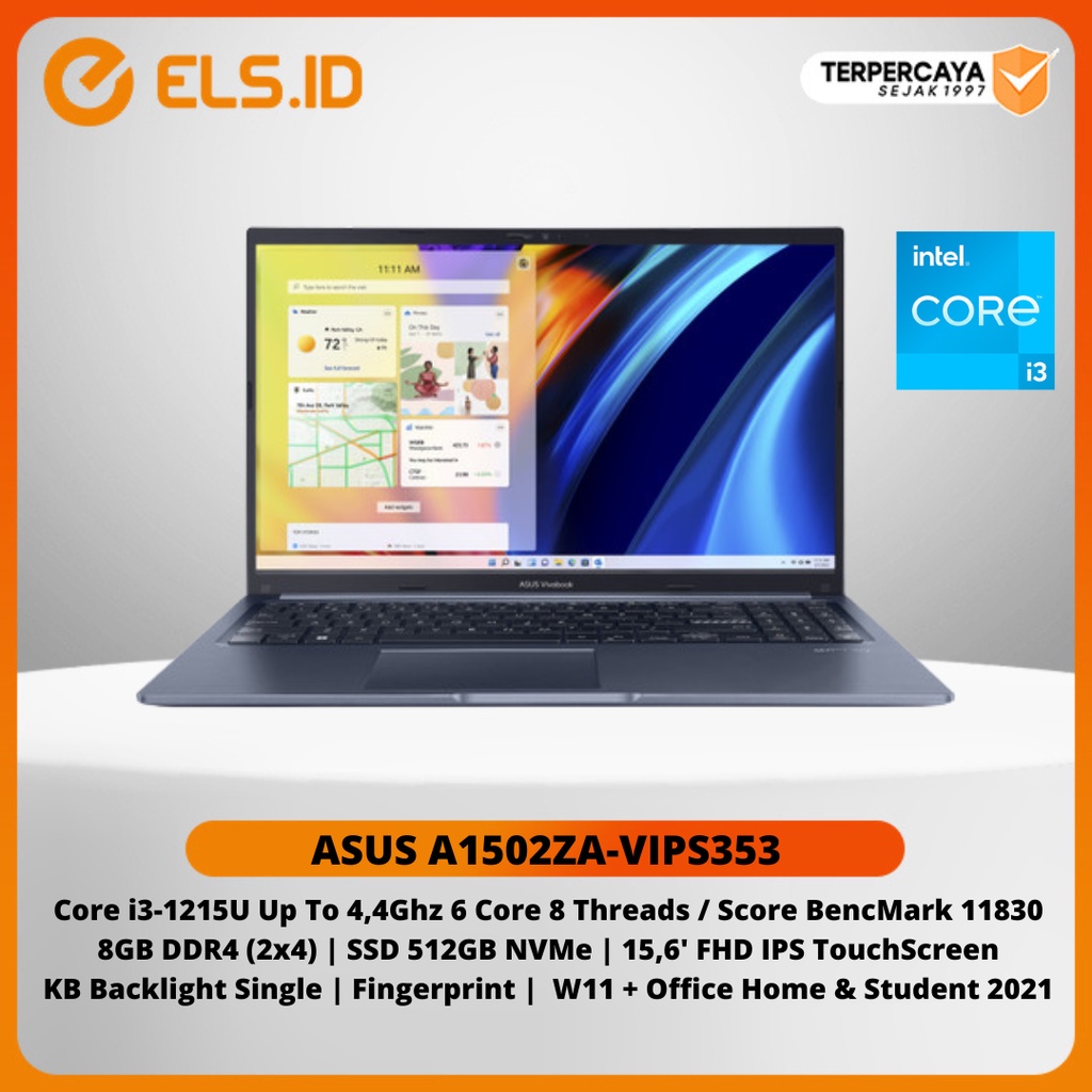 Laptop Asus Vivobook A1502ZA-VIPS353 Intel Core i3-1215U 4GB DDR4 512GB 15,6' FHD IPS TouchScreen W11 OHS