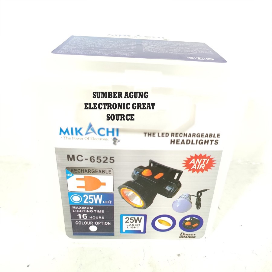 Mikachi MC6525 6525 Senter Kepala 25W Cahaya Putih Lensa Kuning Bonus