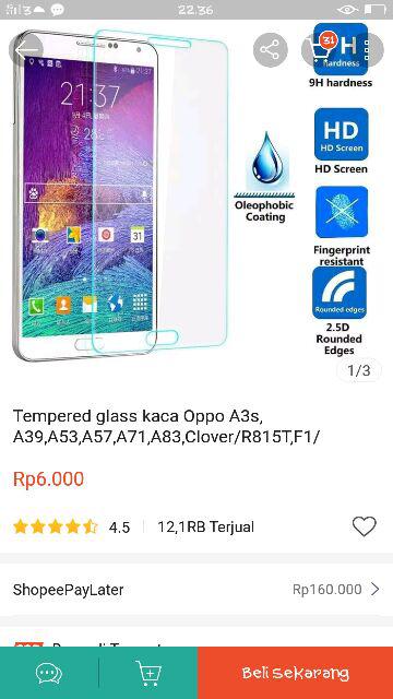 Tempered glass kaca Oppo A3s,A39,A53,A57,A71,A83,Clover/R815T,F1/A35,F1