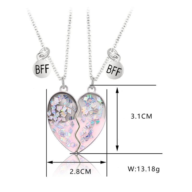 Fancyqube 2pcs Kalung Rantai Hias Liontin Hati Tulisan Best Friend Untuk Unisex