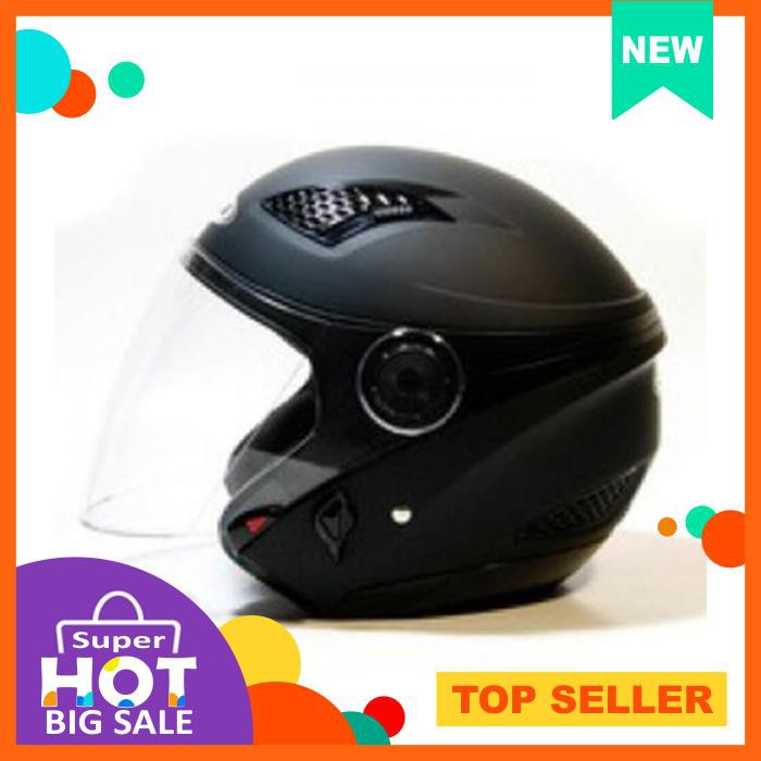 Helm Zeus 610 Nolan Black Doff Solid Double Visor Half Face