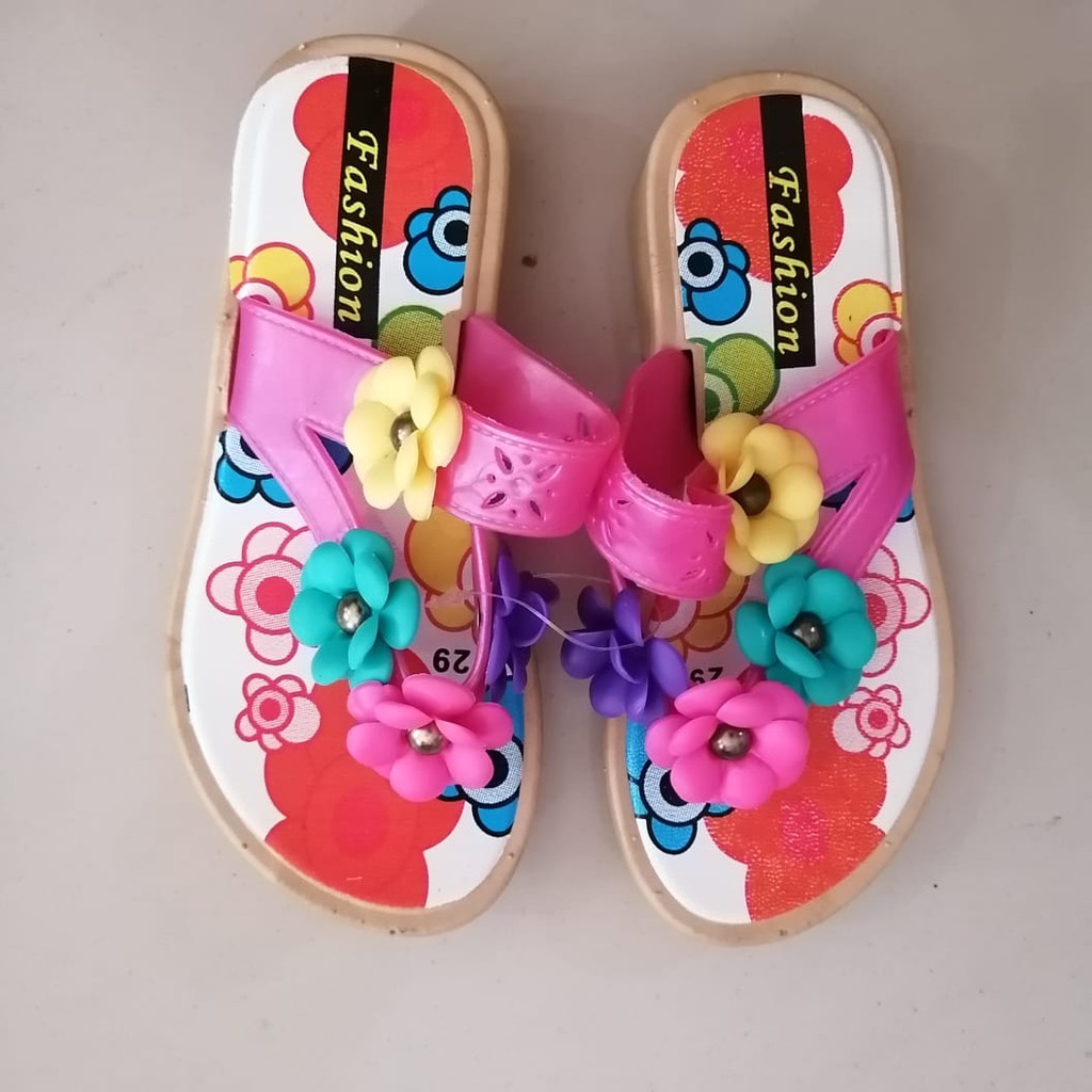 Sendal Anak Perempuan Motif Bunga / Sendal Anak Murah / Sendal Anak Impor / Sendal perempuan 2  tali