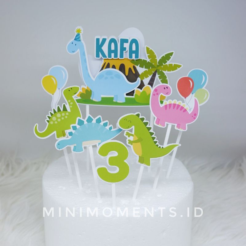 Cake Topper 3D Custom Nama Dino Dinosaurus Dinosaur - Alat Dekorasi Kue Ulang Tahun - Satu Set Toppe