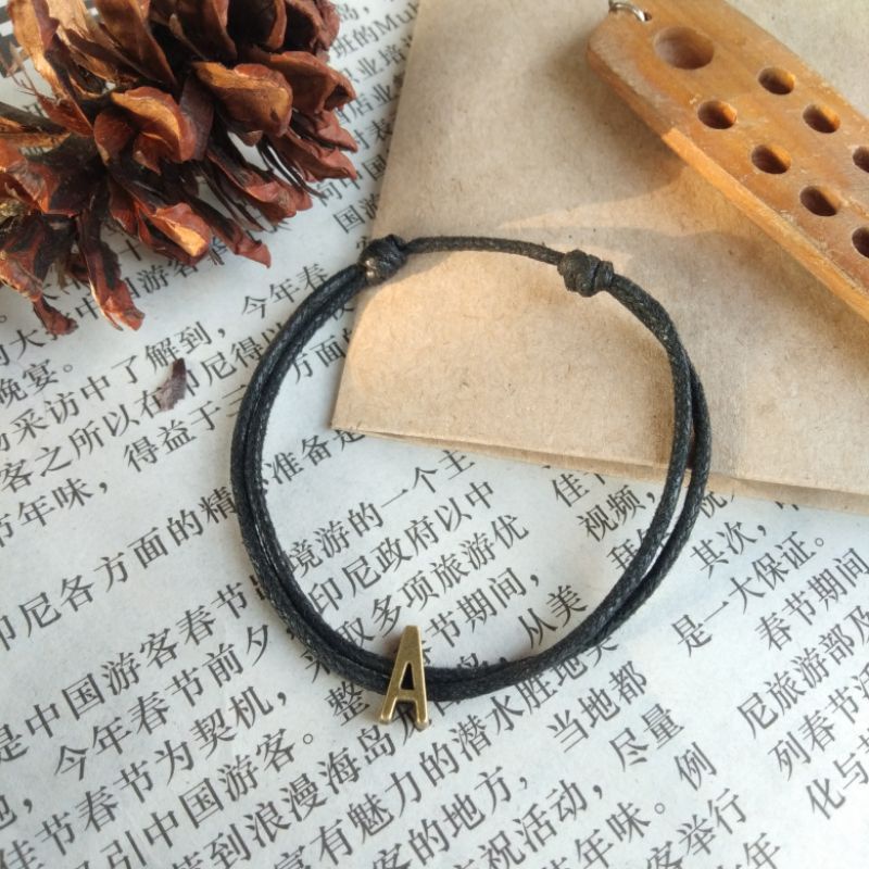 Gelang inisial huruf charm bronze tali korea-1