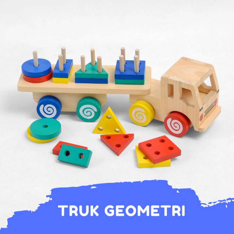 Mainan Anak Truck Geometri dari kayu pinus
