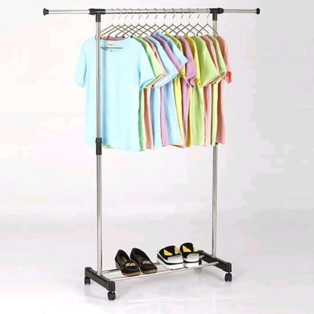 HOVELSHOP Stand Hanger Single Rak Baju Serbaguna Dengan 4 Roda