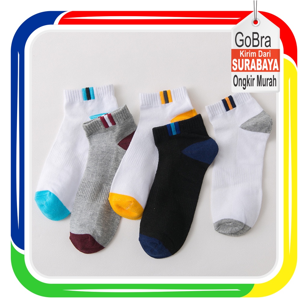 Gobra ♕ KK017 Kaos Kaki (Tanpa Kemasan) Pria Tipis Pendek Semata Kaki &amp; Panjang Diatas Mata Kaki Motif Garis Fashion Korea Men Sock Import Murah