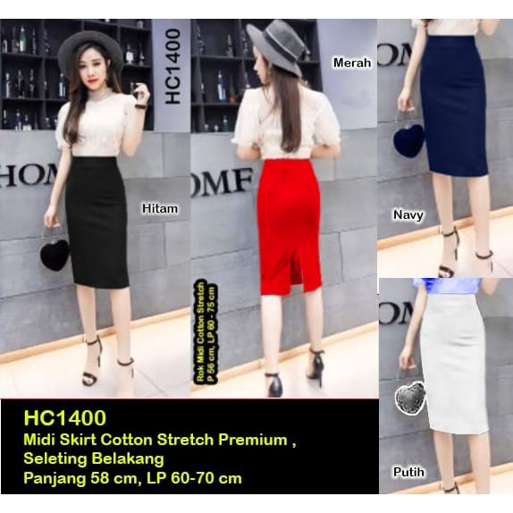 HC1400 Rok Midi Span Belah Belakang Cotton Stretch Premium / Rok Pendek / Rok Span / Rok Midi / Rok Midi Seksi / Rok Selutut / Rok kerja