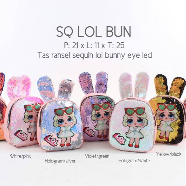 Tas ransel sequin import LOL bunny eye led