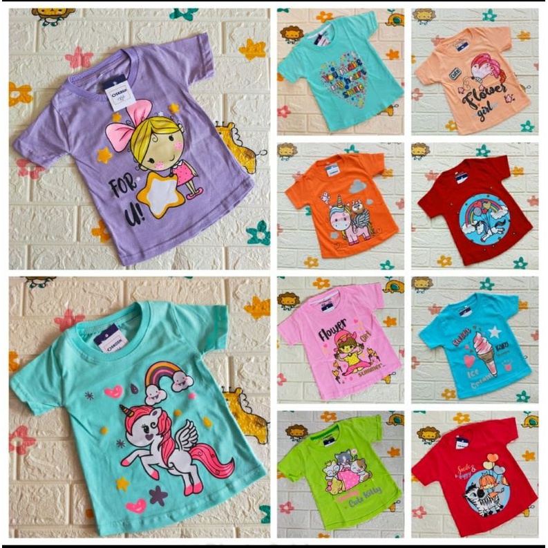 Kaos Anak Perempuan Motif oskosh Premium size 2T -20T | Baju Anak Cewe Oshkosh premium Cotton Combad 2T 4T 6T 8T 10T 12T 14T 16T 18T 20T