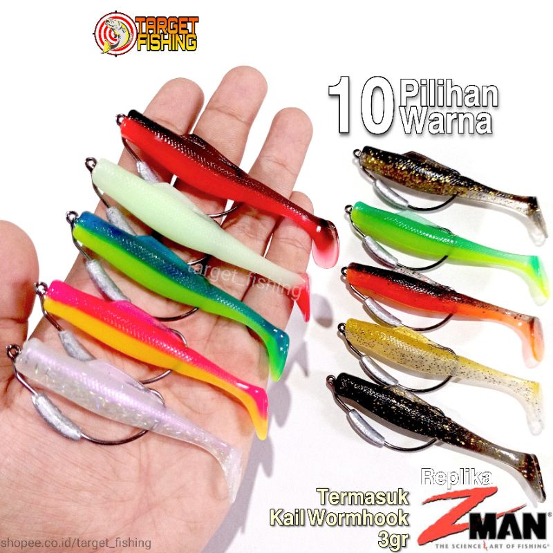 Soft Lure ZMAN 8cm Replika Plus Kail Wormhook Siap Pakai - Umpan Casting Gabus Haruan Kerandang Softlure