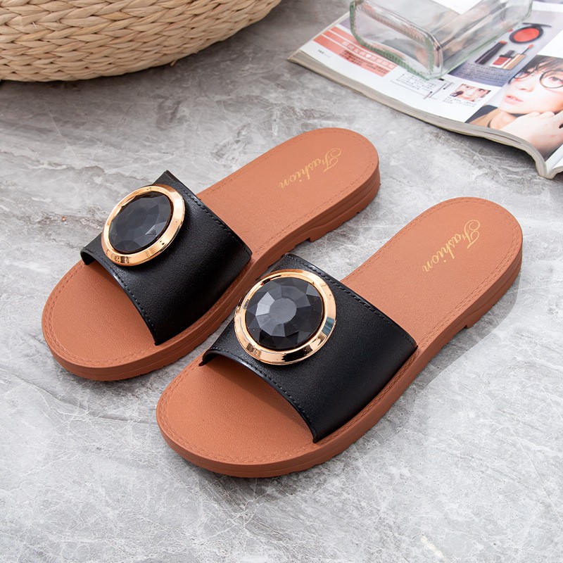 CUCI GUDANG GROSIRTAS TG1528 Sandal flat Jelly Wanita Motif Bulat Emas Diamond Impor