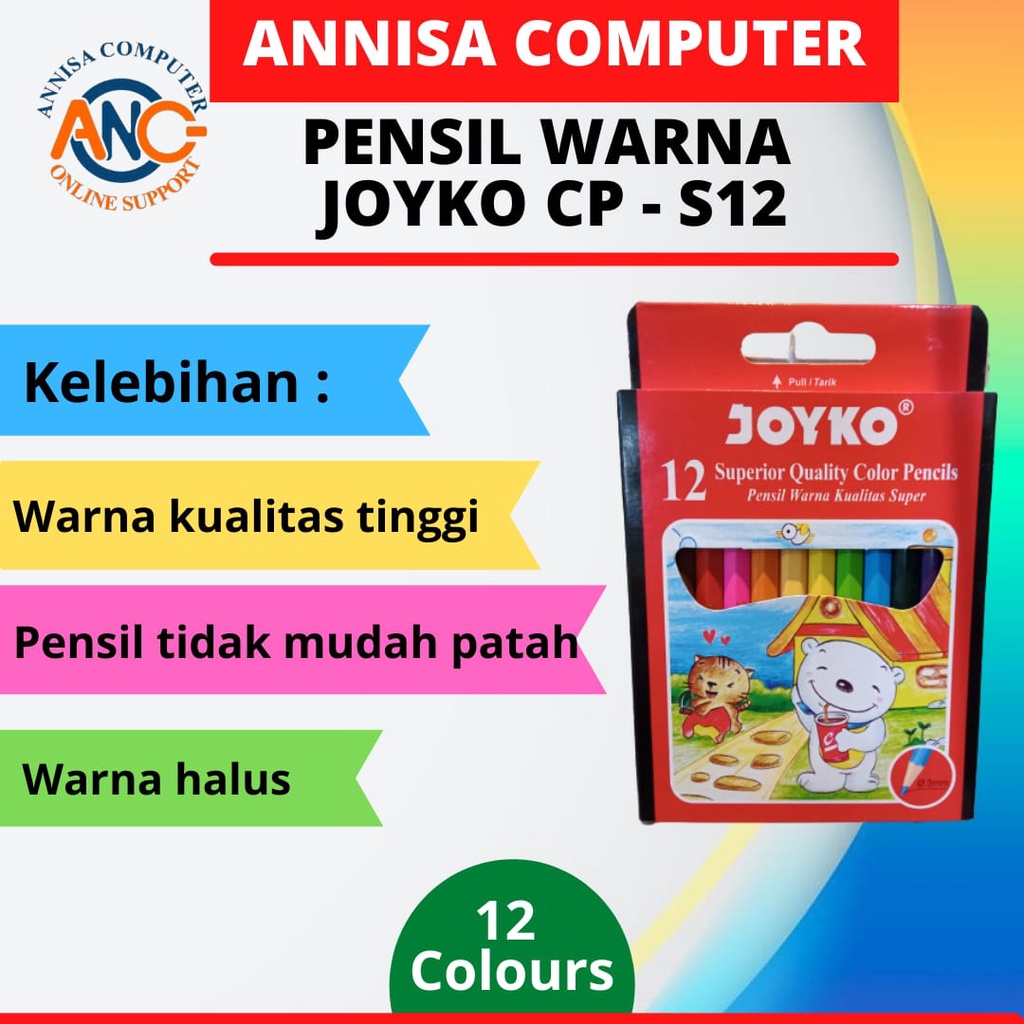 

PENSIL WARNA JOYKO 12 Colors / Pendek / Kecil CP - S12 / CPS12 / MURAH