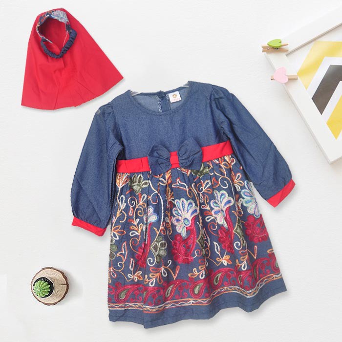 Dress Muslim Anak Murah Denim Flowers