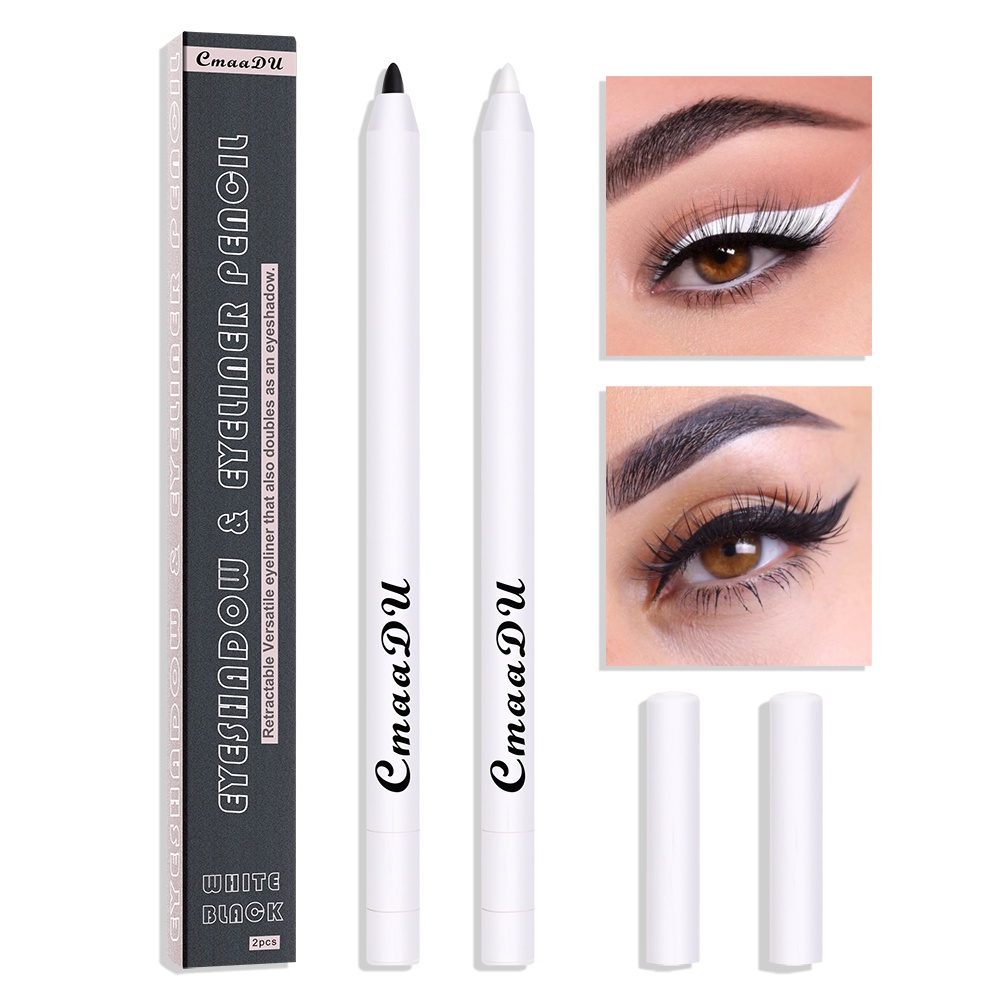 Pensil Eyeliner CMAADU 2pcs set Matte Eyeshadow &amp; Eyeliner Pencil 2 Warna Hitam dan Putih Waterproof (1 kemasan berisi 2 eyeliner hitam dan putih)