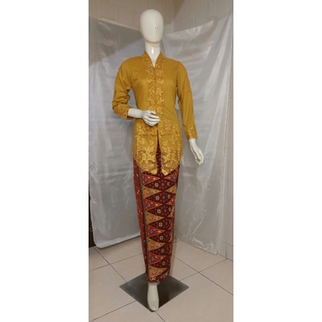 Baju kebaya encim bordir senada lengan panjang & kainnya