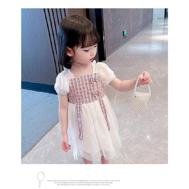 Promo !! Dress anak cewek cute -  dress tartan rubber two ribbon import uk 6bln-2th (putih)