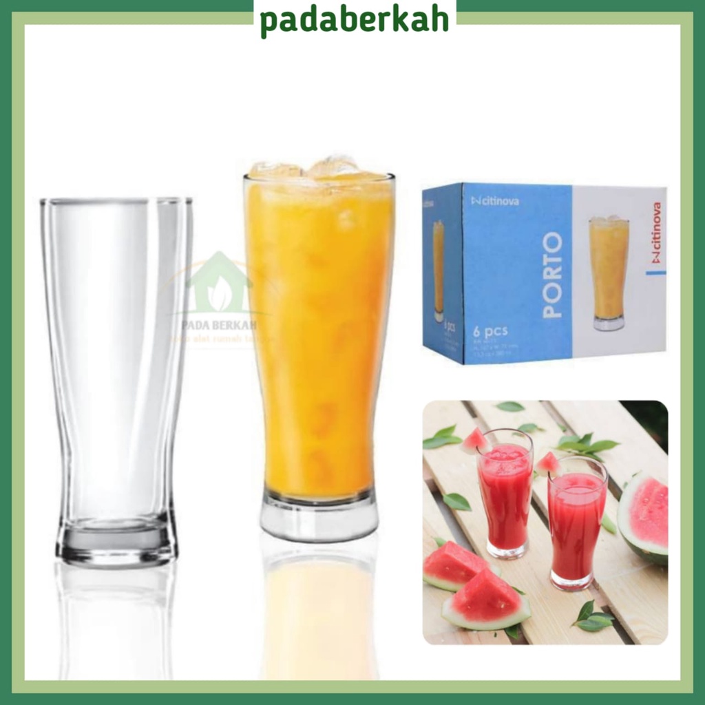 Gelas Minum Kaca Tinggi Porto Citinova Isi 6 Pcs / Gelas Porto Citinova / Gelas Tinggi  Kaca Tebal /