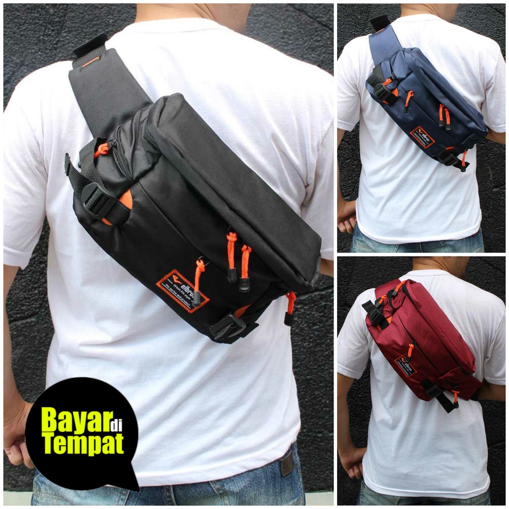 Tas Selempang Pria Waistbag Cowok Distro Elbrus Besar Modern Style Terbaru HP Camera Dompet Hunting 