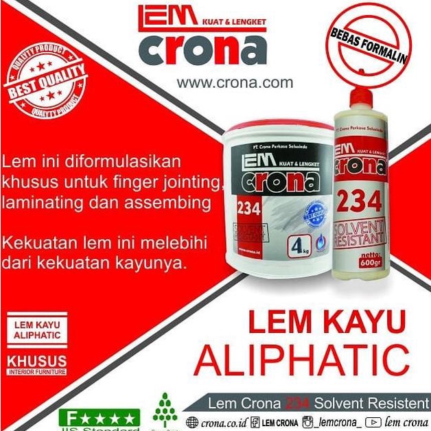 

Lem Crona 234 Sr Lem Kayu *Best Seller Aliphatic Wood Glue (600 Gr)