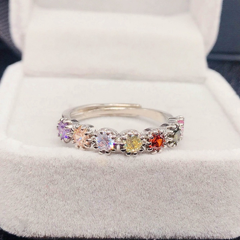 Fancyqube Cincin Susun Hias Batu Kristal Zirkon Warna-Warni Untuk Wanita