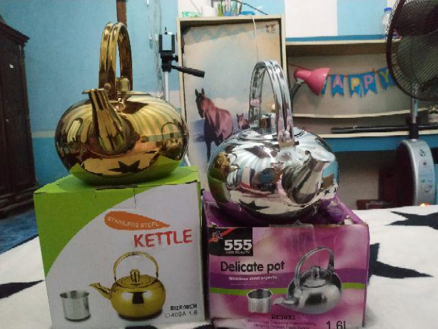 Ketel / Teko / Ceret / Tea Mini Pot Emas 18cm Stainless Plus Saringan