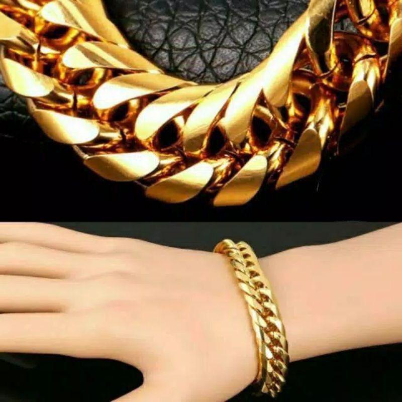 [Bayar di Tempat] Gelang Pria Titanium Anti Karat Warna Gold Emas Silver Perak