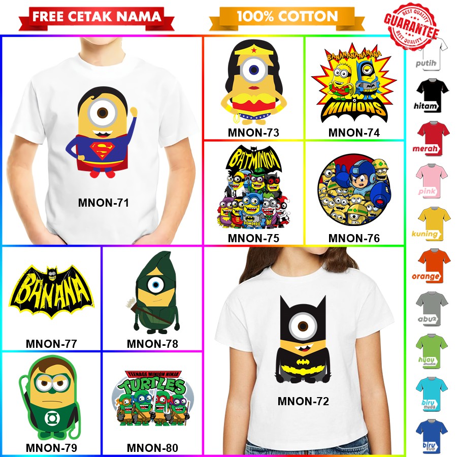 [FREE NAMA!!] Baju Kaos COUPLE  ANAK DAN DEWASA MINION BANYAK MOTIF