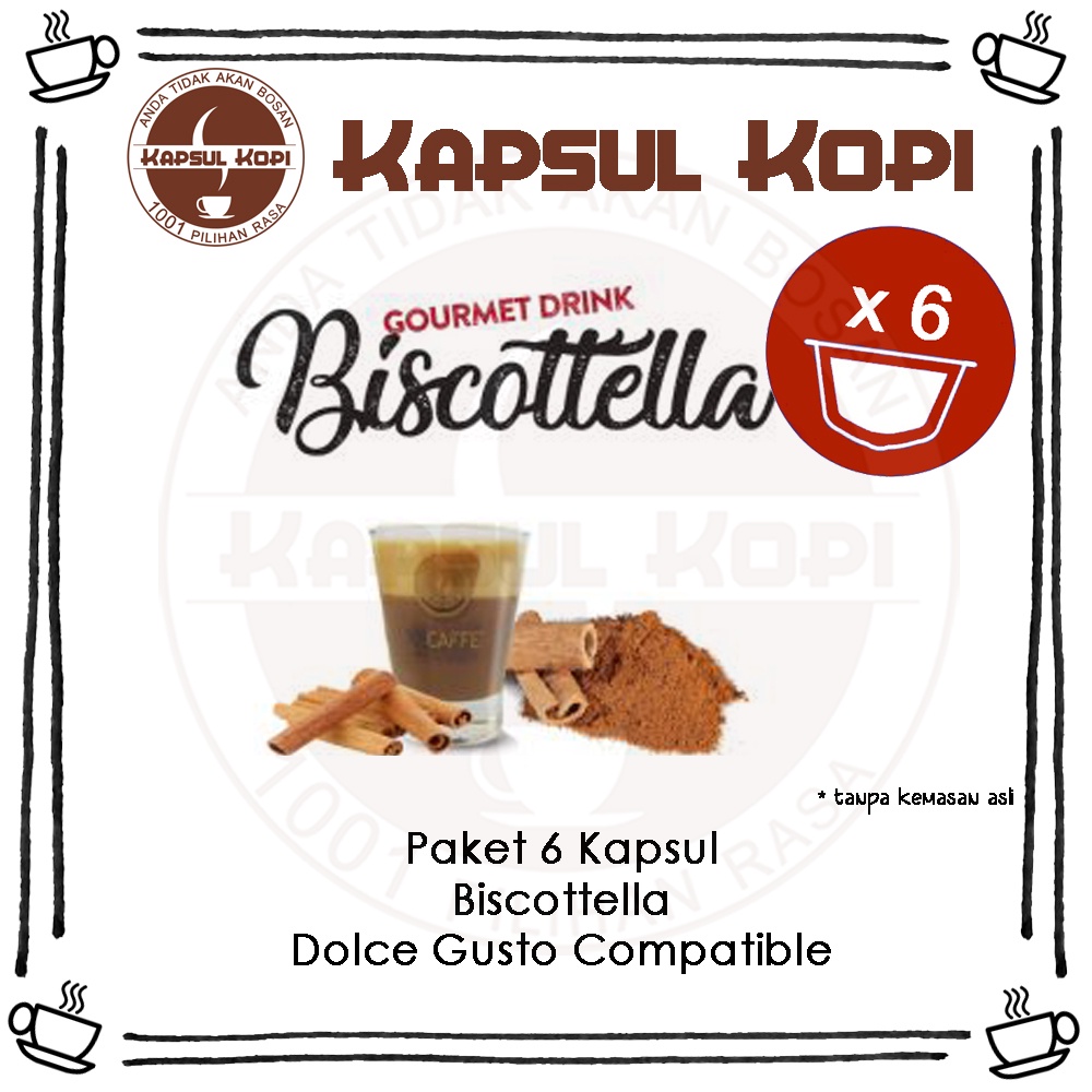 

Paket 6 Kapsul Kopi Biscottella Impor Dolce Gusto Compatible Coffee