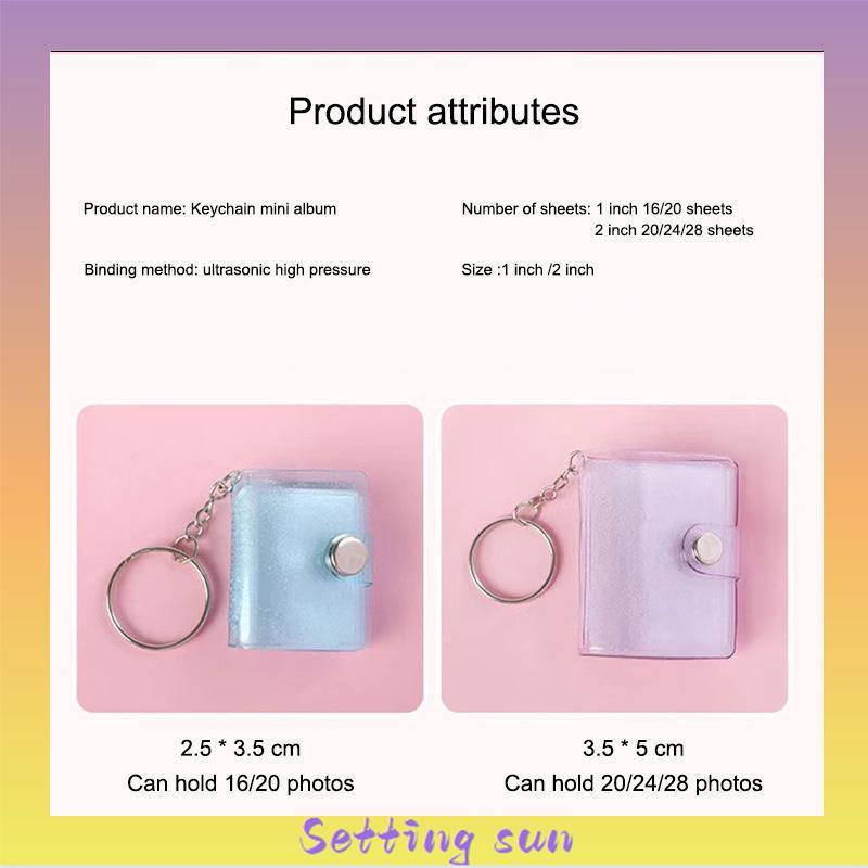 1 &amp; 2 Inch Mini Photo Album 16 Pockets KeyRing Key Ring Shiny Transparent Foto Binder Kecil Card Holder Keychain Gantungan Kunci Jelly Color KPOP Koleksi Ganci pacar memory kenangan hadiah potret  TN