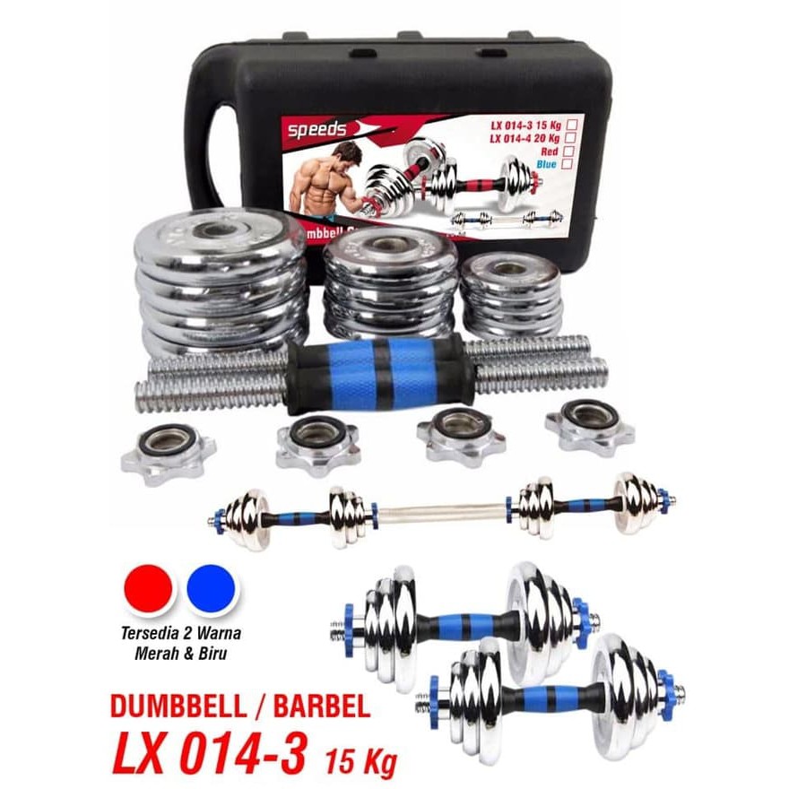 Dumbel Barbel Set Max 15kg Tiang Angkat Beban Besi 15 Kg LX 014-3 Box Limited