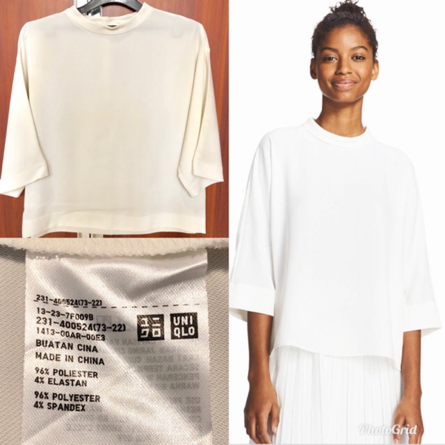 Preloved uniqlo drape mock neck 3/4 sleeve blouse white (S)