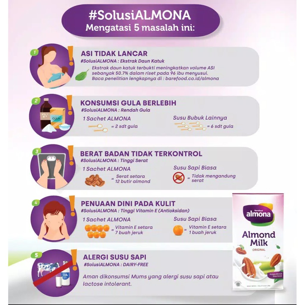 ALMONA Susu Almon Pelancar Asi / Almond Milk Powder ASI BOOSTER with Daun Katuk Rendah Gula