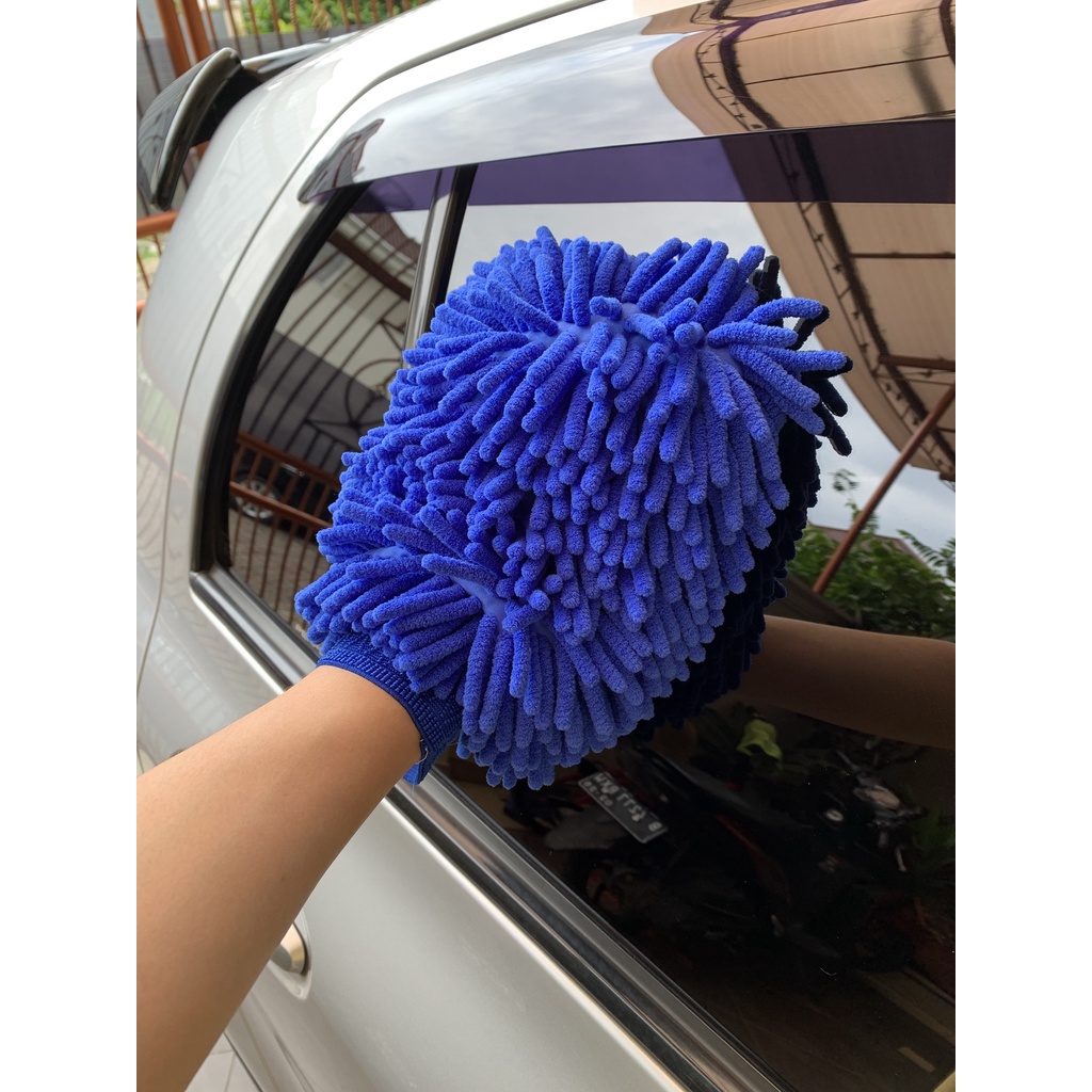 Sarung tangan microfiber / woll / cendol untuk cuci motor mobil / wash mitt