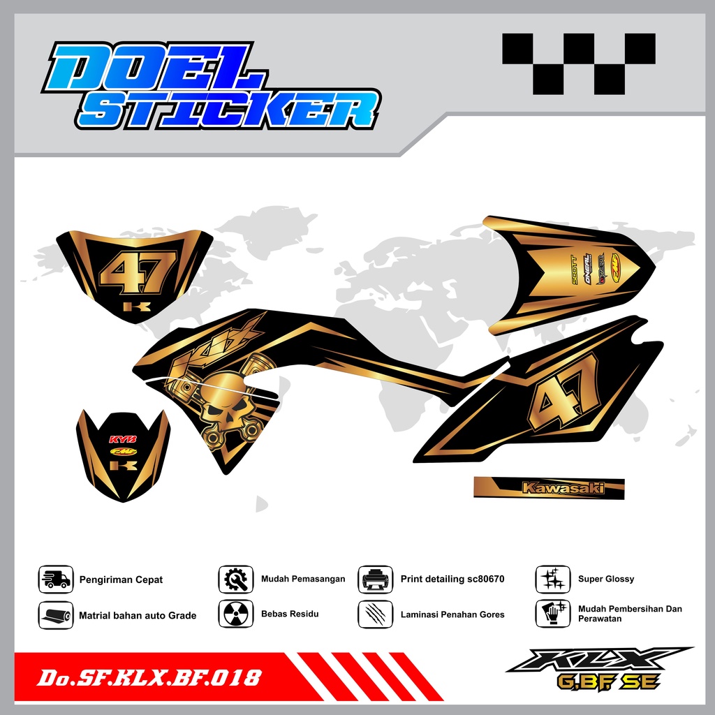 Sticker Striping Honda KLX 150 G , BF , SE Lama List Variasi Hologram , Crome Doel 018