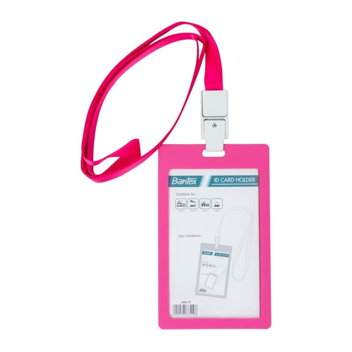 

jual ID Card Holder 54 x 90 mm Potrait + Lanyard Bantex 8865-19 PINK tempat nama