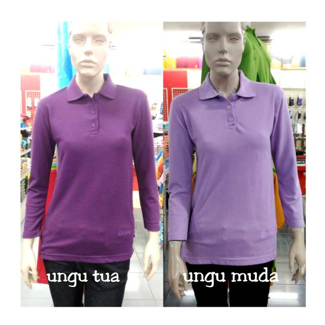 Kaos polo shirt cewek lengan panjang/kerah polo shirt wanita/polosan cewek lengan panjang