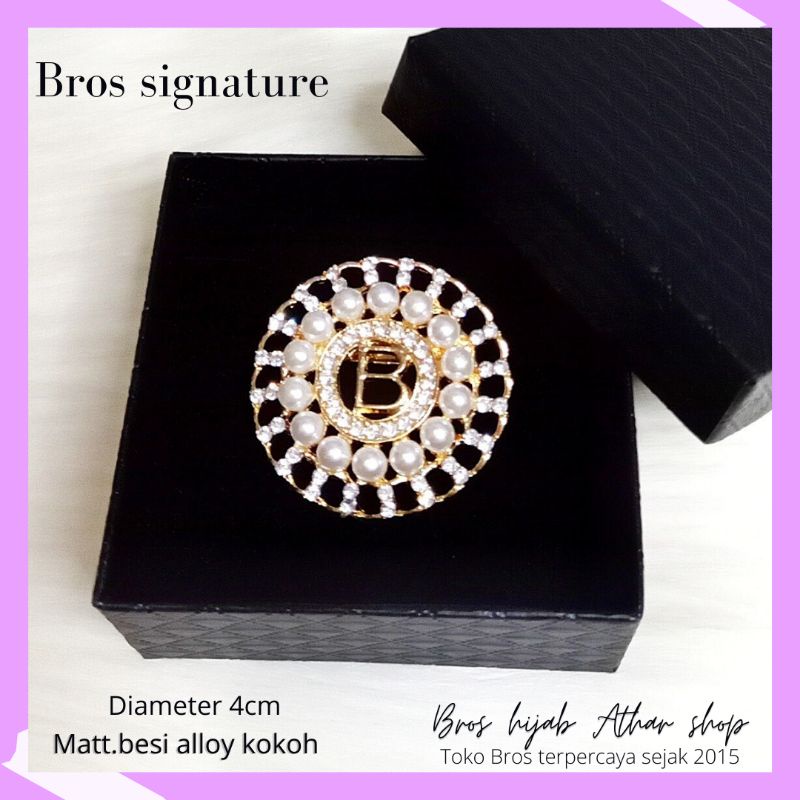 Bros B/bross signature branded /brooch button/Bros hijab buttonscarves Athar shop scarves murah-Button mut baru gold