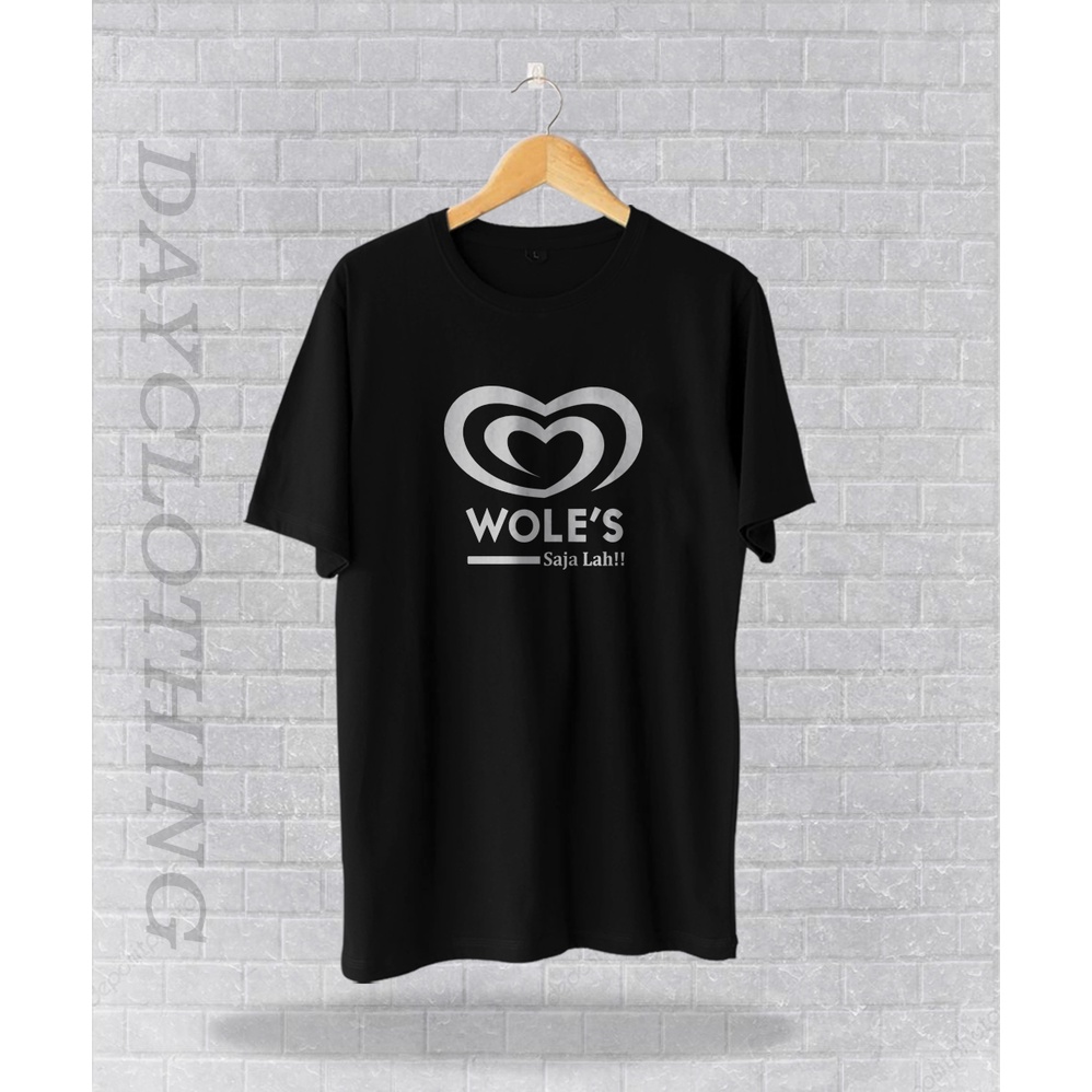 Kaos Pria Wanita Wole's ajalah plesetan-logo Eskrim Walls Simple Desain Ukuran Dewasa Lengan Pendek 